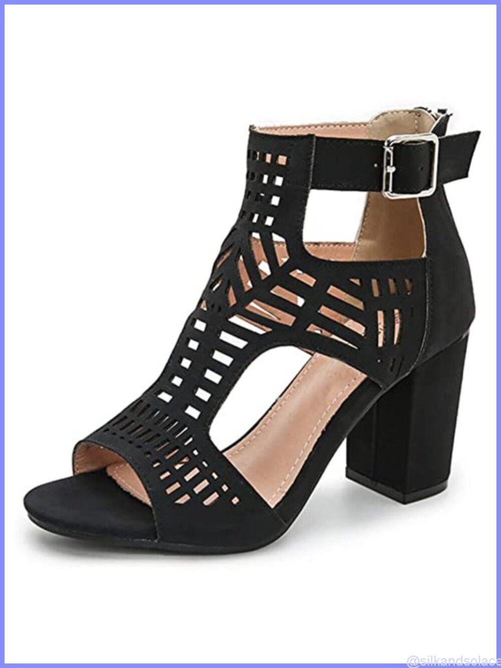 Womens Faux Suede Wedge Sandals Block Heel Side Zipper Ankle Strap